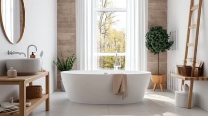 Fototapeta na wymiar Modern bathroom interior, Restroom with ceramic toilet bowl with bathtubs and vanities.
