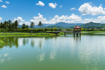 Fototapeta premium Beautiful view of the Meinong Lake in Kaohsiung, Taiwan. it is the second-largest artificial lake in Kaohsiung.