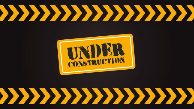 Under Construction Barricade 4K Animation, Attention, dangerous yellow and black striped frame background.
