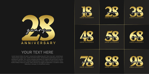 set of anniversary logo with golden number and white handwriting text can be use for celebration