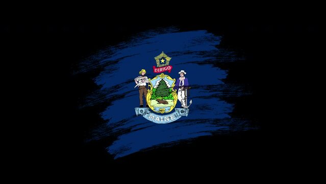 4K Paint Brush Maine Flag with Alpha Channel. Waving Brushed Mainer Banner. Transparent Background Texture Fabric Pattern High Detail.