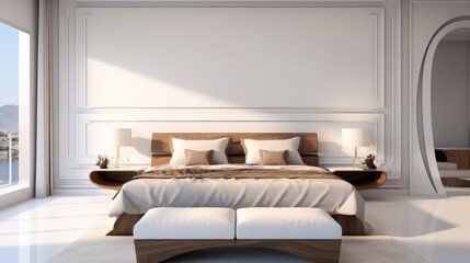 Luxury white master bedroom interior in modern house.