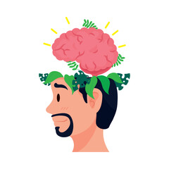 profile brain with leaves