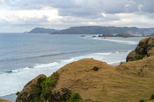 incredible views across the coastline at the top of Bukit Merese Hill, Merese Hill is a location to see the sunrise and sunset in Lombok, coast of the sea, beach and sea, view of the, kuta mandalika