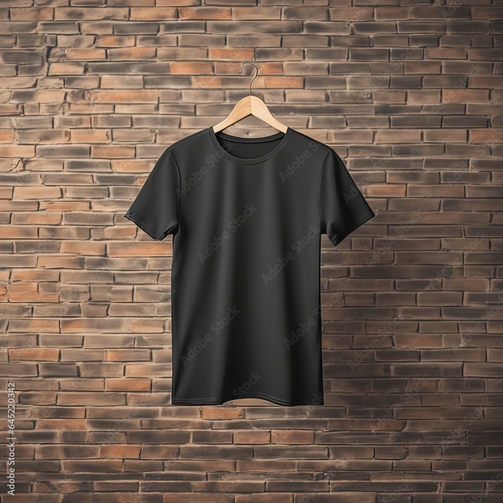 Wall mural Black t-shirt blank Mockup clothing. Essential Black Tee Framework.