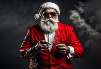 Santa Claus gangster in sunglasses and cigarette - obrazy, fototapety, plakaty