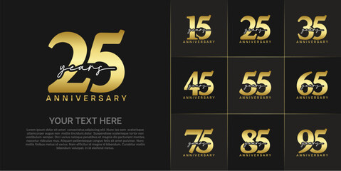 set of anniversary logo with golden number and white handwriting text can be use for celebration