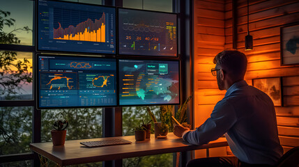 Data analyst working on business analytics dashboard with charts. generative ai.