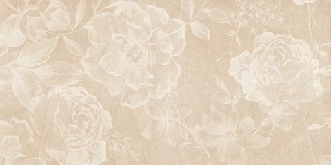 Flowers on the old white wall background, digital wall tiles or wallpaper design © Obsessively