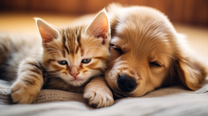 sleeping cat with dog