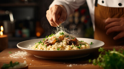 risotto on a wooden table in the kitchen