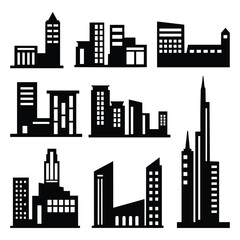 Obraz premium set of building silhouette isolated on white background.