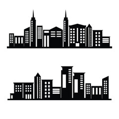 Cityscape with buildings   in flat style vector illustration.