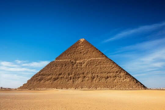 A majestic pyramid in Giza, Egypt, known as Khufu, standing tall under a clear blue sky. Generative AI
