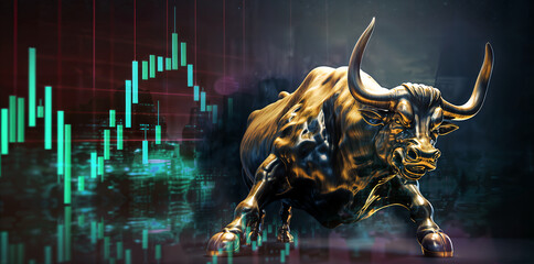 The bulls are back in the stock market or cryptocurrency market. Created with generative Ai technology.