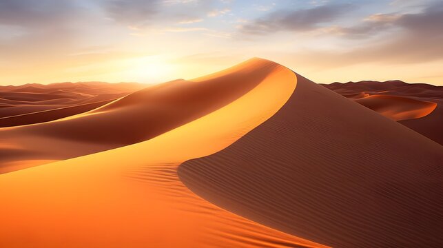 Sunset over the sand dunes of the Sahara desert in Morocco © Iman