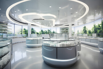 cannabis dispensary with product display and modern clean architecture  - obrazy, fototapety, plakaty