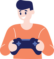 Hand Drawn child character playing game in flat style