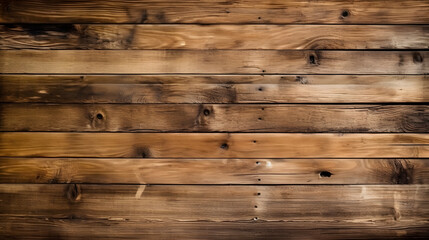 Medium brown wood texture background viewed from above. The wooden planks are stacked horizontally and have a worn look. This surface would be great as design element. generative ai. - obrazy, fototapety, plakaty