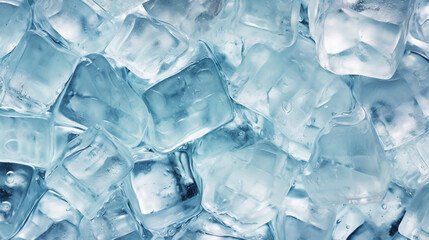 Ice cubes bluish background. Frozen water. Cold fresh concept. Generative AI