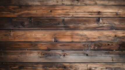 Naklejka premium Old brown rustic dark grunge wooden timber wall or floor or table texture - wood background banner. generative ai.