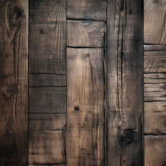 Old Dark rough wood floor or surface with splinters and knots. Square background with flooring or boards with wood grain. generative ai.
