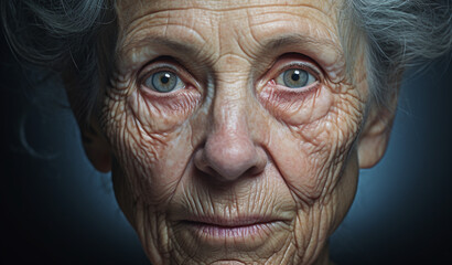 An old senior woman with winkles in a sad expression looking at the camera with heartbroken feeling 