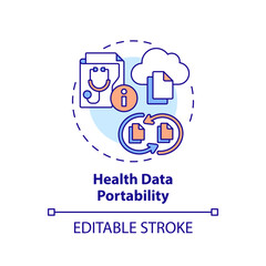 2D editable multicolor icon health data portability concept, isolated vector, health interoperability resources thin line illustration.