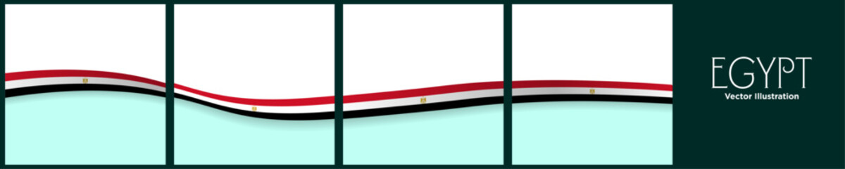 Obraz premium Set of Continuous Social Media Carousel Post Card Template of Egypt Flag Ribbons, isolated. Editable Vector Illustration. Egypt Flag Frames square. Silk Egyptian Flag Ribbon. 