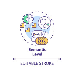 2D editable multicolor icon semantic level concept, isolated vector, health interoperability resources thin line illustration.