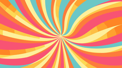 1970s Hippie Retro Style. Sunburst Groovy Wavy Spiral Line Abstract Background