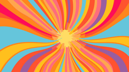 1970s Hippie Retro Style. Sunburst Groovy Wavy Spiral Line Abstract Background