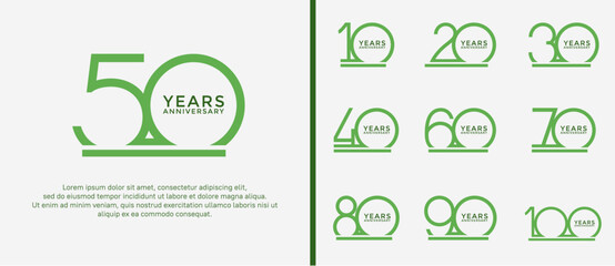 set of anniversary logo green color on white background for celebration moment