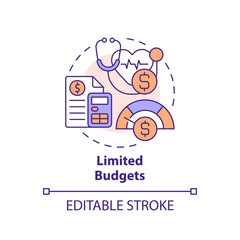 Fototapeta premium 2D editable multicolor icon limited budgets concept, isolated vector, health interoperability resources thin line illustration.
