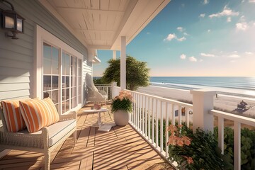 3d rendering of a terrace with a view of the sea