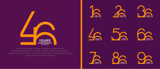 set of anniversary logo orange color on purple background for celebration moment