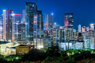 Fototapeta na wymiar Modern city business building scenery at night in Shenzhen, Guangdong Province, China.