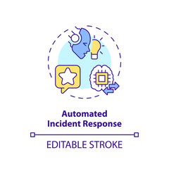 2D editable automated incident response icon representing AI ops, isolated vector, multicolor thin line illustration.