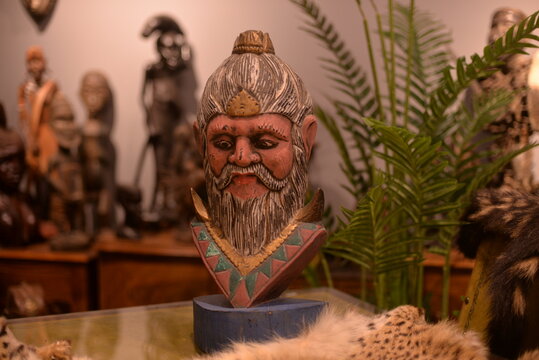 Wooden sculpture man head