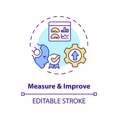 2D editable measure and improve icon representing AI ops, isolated vector, multicolor thin line illustration.
