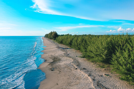 aerial view of the afternoon beach in Jambak, Padang City, West Sumatra