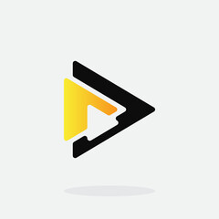 Play button for media app logo design with black and yellow color. Streaming service app Logotype. Multimedia player icon design element for Music and movie start sign, audio and video editor logo