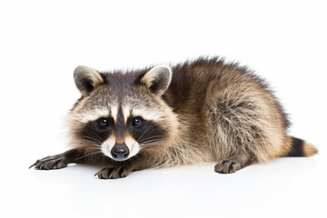 a raccoon is laying down on a white surface