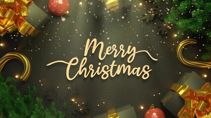 merry christmas celebration luxury golden glitter rain light lettering text animation black background - Powered by Adobe