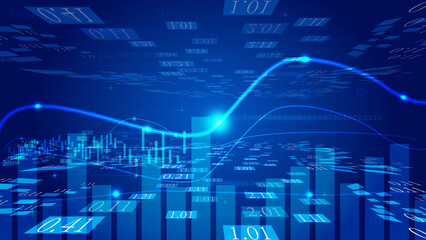 Bar chart with K-line Fintech sense Spatial concept background