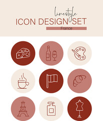 Linestyle Icon Design Set France

