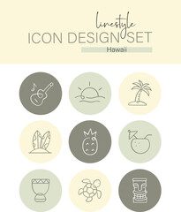 Linestyle Icon Design Set Hawaii