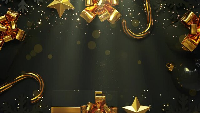 merry christmas celebration luxury golden glitter rain light black background animation
