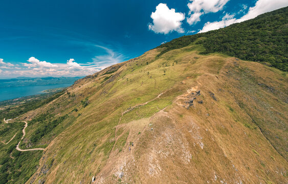 Aerial view Puncak Gagoan, Paninggahan, Junjung Sirih, Kab. Solok, Sumatera Barat, Indonesia. Gagoan Peak is a tourist attraction in the form of a beautiful view behind the Bukit Barisan Mountains