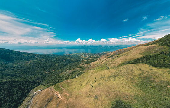 Aerial view Puncak Gagoan, Paninggahan, Junjung Sirih, Kab. Solok, Sumatera Barat, Indonesia. Gagoan Peak is a tourist attraction in the form of a beautiful view behind the Bukit Barisan Mountains